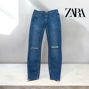 ZARA Premium Denim Collection, Distressed Blue Jeans, Size 6